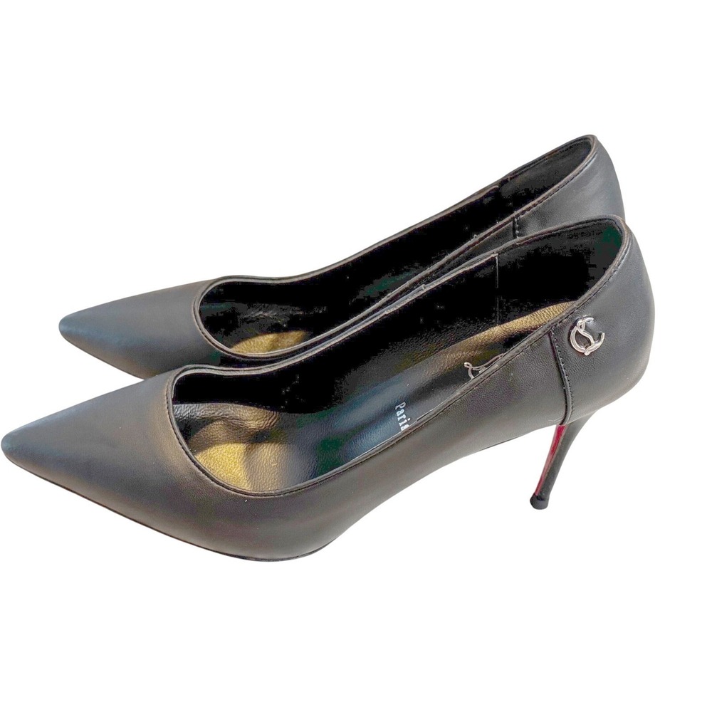 NWOT‎ Black Leather Pointed Toe Stiletto Pumps Women's EU 41 US 10.5 - firm